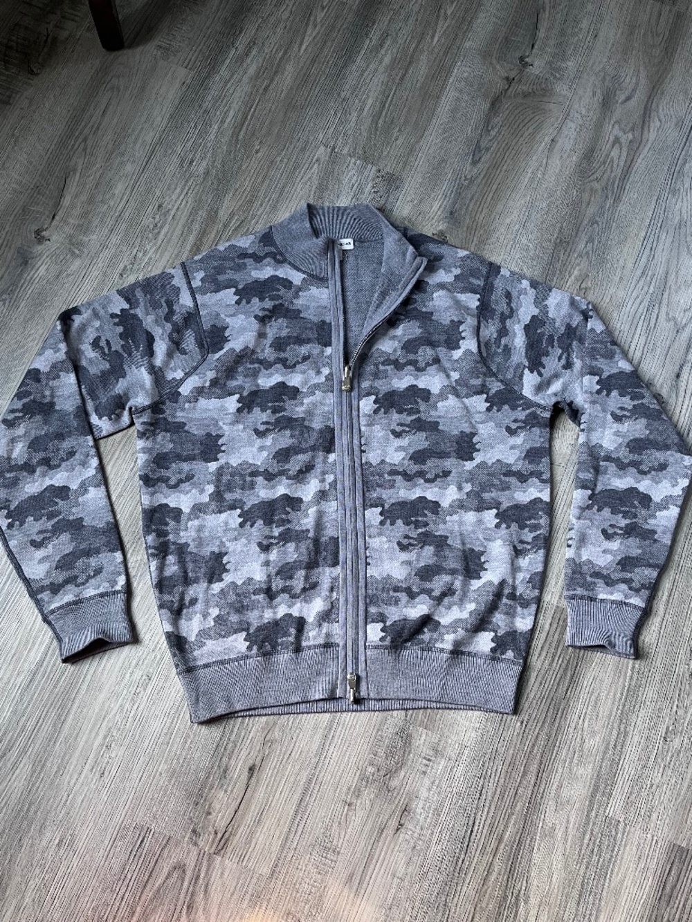 Peter Millar L Alpine Cardigan Gale Camo Merino Wool Reversible Full Zip $350